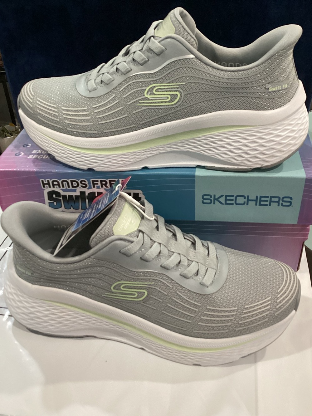 Skechers Light Gray Sneakers with Lime Accents